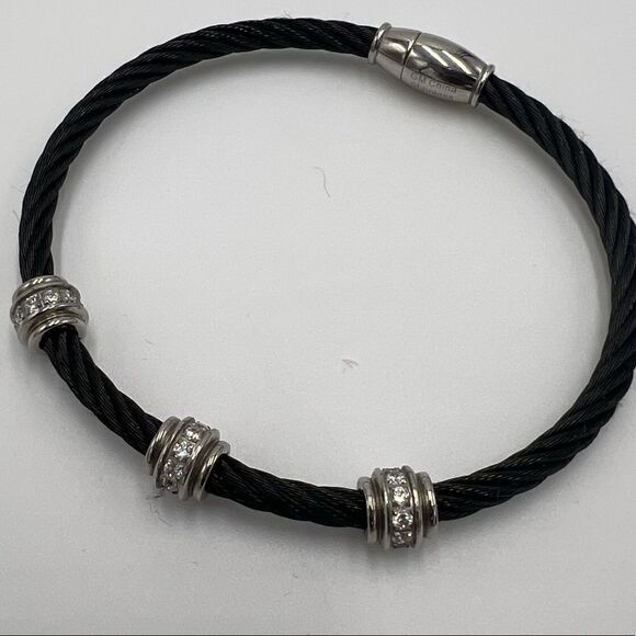 GM China Stainless Steel Twisted Black Rope Magnetic Bracelet - Picture 1 of 5